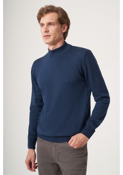 İmza İndigo Balıkçı Yaka Uzun Kol Örme Comfort Fit Pamuklu Kazak 1012265001 Indigo Mavi