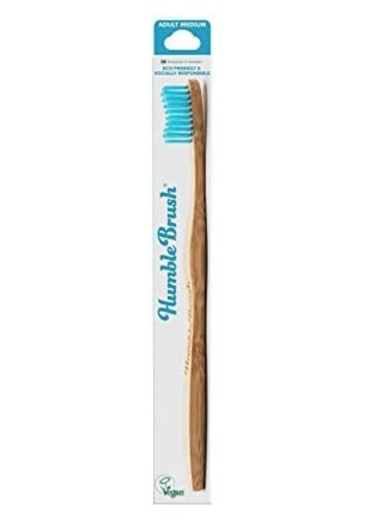 The Humble Co. Brush Yetişkin Bambu Medium Orta Diş Fırçası Mavi 1 Paket Açık Ahşap