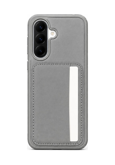 Cardx Samsung A37 Uyumlu Vegan Deri Kartlıklı Kamera Korumalı Kılıf Gri