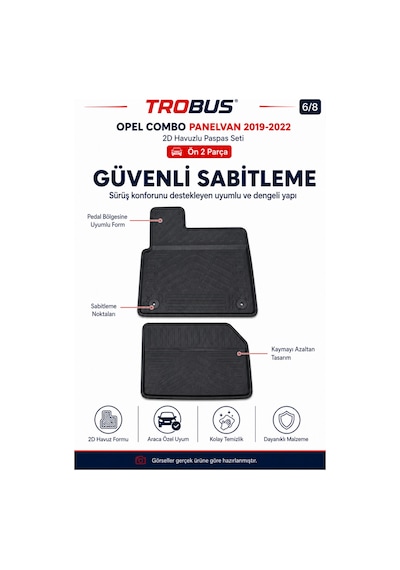 Trobus Opel Combo Panelvan 2019+ Benzinli 2d Havuzlu Paspas 2 Parça