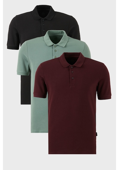 Buratti Pamuklu Regular Fit Düğmeli Polo Yaka 3'Lü Paket Erkek T Shirt 5902127S3 Siyah-Vişne-Elma Yeşili