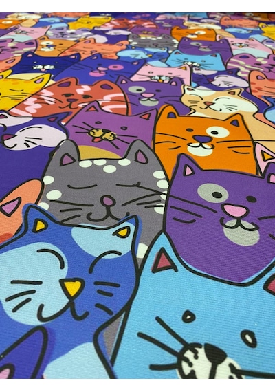 Cat Kedi Desenli Kumaş Kırlentlik Döşemelik Kumaş Dijital Baskı