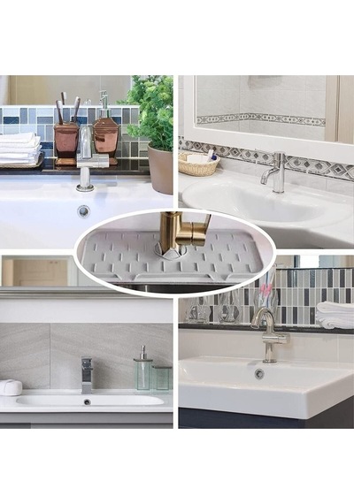 Su Tutucu Musluk Matı Mutfak Banyo Için Koruyucu Musluk Lavabo Matı Bulaşık Süngeri Matı Silikon Gri Diğer