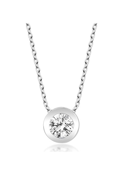 Swarovski Tek Taş Yuvarlak Detaylı 925 Ayar Gerçek Gümüş Kadın Kolye