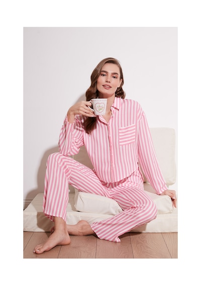 Lela Desenli Rahat Kesim Bol Paça Yazlık Bayan Pijama Takımı 6110014 Pembe