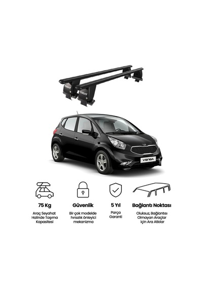 Royal Kia Venga 2014 Ve Sonrası Uyumlu Siyah Ara Atkı Port Bagaj Tavan Barı