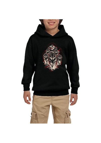 Zepplin Giyim Bozkurt Öncü Sürü Siyah Çocuk Kapşonlu Sweatshirt