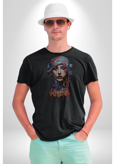 Khansa Eşarp Kadın Tasarımı Unisex Unisex Siyah Organik Baskılı T-shirt Penye Yüksek Kalite Siyah