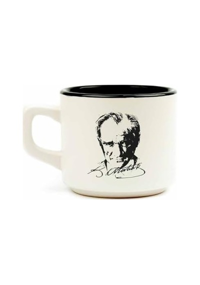 Atatürk Portre Beyaz Venüs Kupa - Hediye Seramik Kupa Açık Ahşap