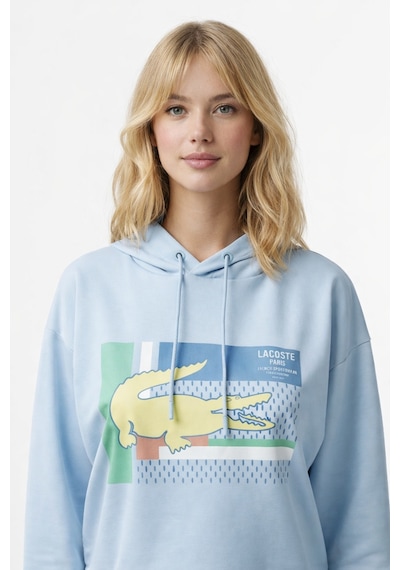 Lacoste Kadın Relaxed Fit Kapüşonlu Baskılı Açık Mavi Sweatshirt Açık Mavi