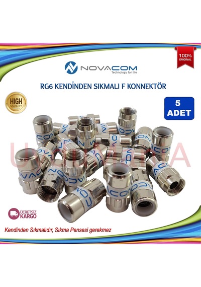 Novacom Rg 6 Kendinden Sıkmalı F Konnektor 5 Adet