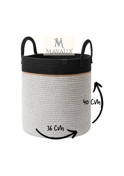 Mavaux Çok Amaçlı, 40cm-36cm Büyük Boy, Yanları Saplı, Sepet, Jüt, Hasır, Dokuma Sepet, Düzenleyici Grijütsiyah