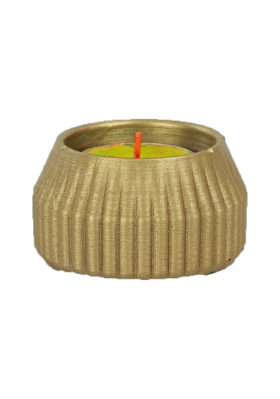 Eskitme Mumluk Şamdan Tealight Mum Uyumlu Çizgili Model - Altın