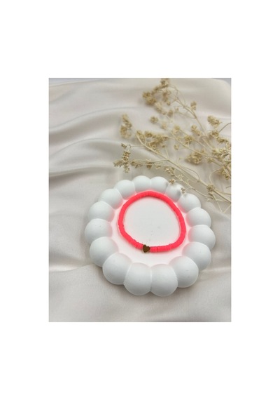 Lunarie Neon Pembe Polimer Kil Disk Boncuklu Gold Kalp Bileklik