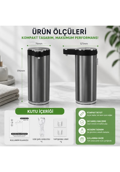 403838 Paslanmaz Tezgahüstü Sensörlü Sıvı Sabun Dispenseri Metal