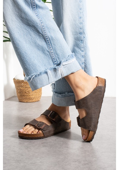 Stwenn Çift Tokalı Ortopedik Taban Terlik Unisex Günlük Rahat Kaymaz Taban Yazlık Sandalet Kahverengi
