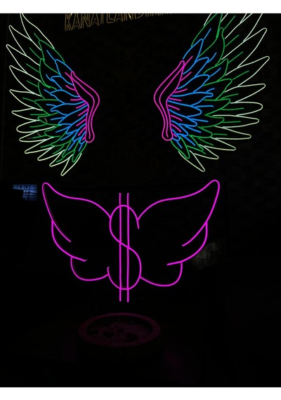 Dolarlı Kanat Şekilli Neon Tabela Pembe