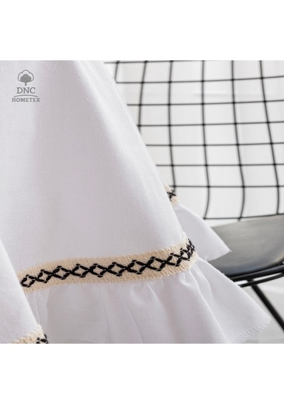 Dnc Home Tekstil Premium Keten Beyaz Fırfırlı Özel Seri Masa Örtüsü Beyaz