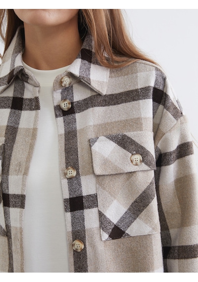 Lcw Comfort Kahverengi Ekose Oversize Kadın Gömlek