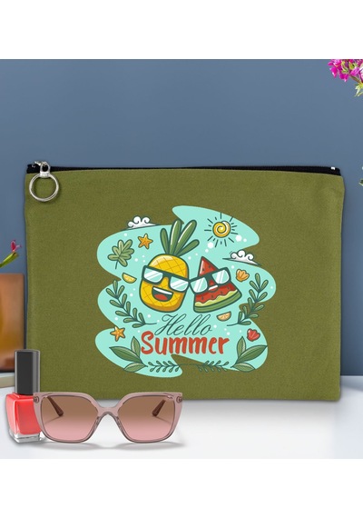 Bk Gift Yaz Temalı Astarlı Yeşil Portföy Çanta 30x21cm, Baskılı El Çantası, Organizer Çanta