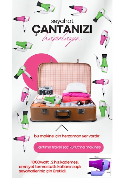 3510 Taşınabilir Katlanabilir Otel Tipi Seyahat Tipi Saç Kurutma Makinesi