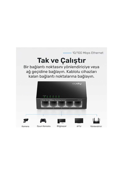 Fs105 5-port 10/100mbps Metal Kasa Masaüstü Switch, Tak Ve Çalıştır, Duvara Monte Edilebilir Tasarım, Fansız Sessiz Çalışma, Ev Ve Ofis İçin Ethernet Çoklayıcı