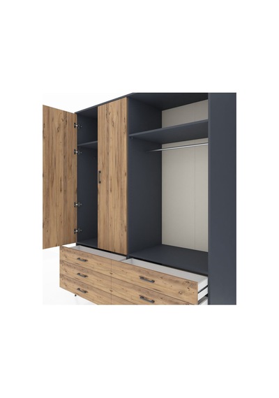 Kronos Gardrop 4 Raflı 6 Çekmeceli 2 Askılı 176x59x221 Antrasit-çam Çam Kronos Gardrop 4 Raflı 6 Çekmeceli 2 Askılı 176x59x221 Antrasit-çam Çam