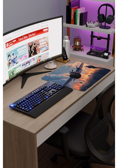 Airplane Uçak Kaymaz Dikişli Kauçuk Oyuncu Mousepad V5 - 48x40 Xl Gaming Mouse Pad Fare Altlığı