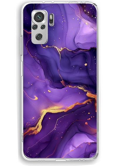 Redmi Note 10 Ve 10s Uyumlu Ametist Taşı Mor Mermer Baskılı Silikon Kılıf Renkli