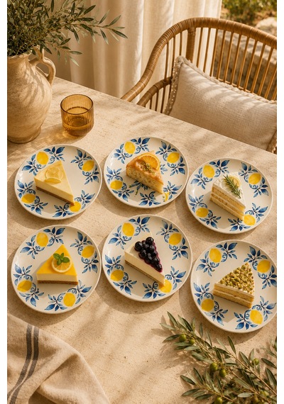 Limon 6 Lı 20 Cm Seramik Pasta Ve Servis Tabağı Seti Beyaz