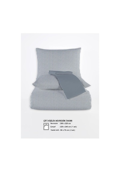 Tr Striped %100 Pamuk Ranforce Yezra Lacivert Ipliği Boyalı Nevresim Takımı Çift Kişilik - 200x220 Cm,lacivert Diğer
