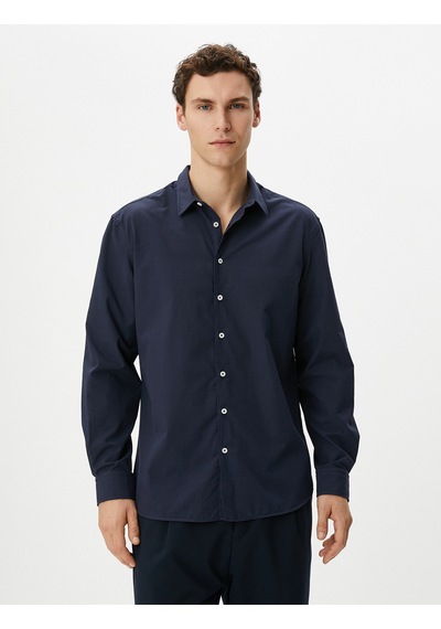 Koton Klasik Gömlek Slim Fit Uzun Kollu Düğmeli Lacivert 4wam60217hw Lacivert