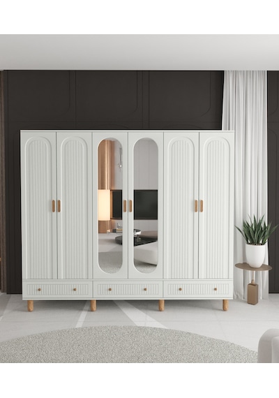 Mila 6 Kapaklı Çekmeceli Gardırop - Tamamı Mdf Beyaz Mila 6 Kapaklı Çekmeceli Gardırop - Tamamı Mdf Beyaz