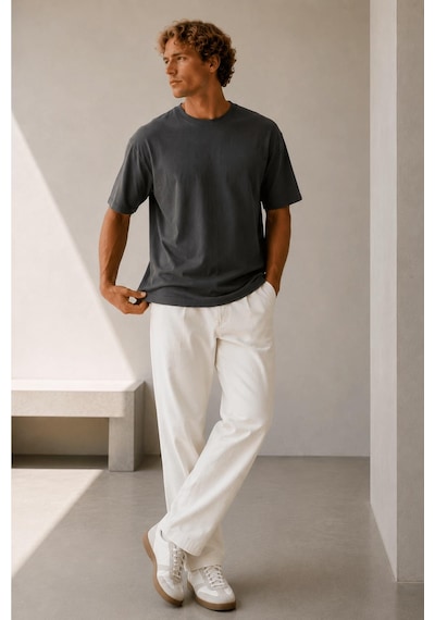 Alexandergardi Oversize Bisiklet Yaka T-shirt Antrasit