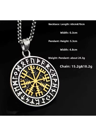 Viking Nordik Vegvisir İşlemeli Runik Sembollü 316l Paslanmaz Çel