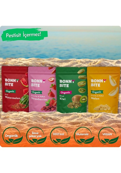 Kurutulmuş Organik Karpuz, Çilek, Kivi & Çıtır Kavun 4'lü Paketi Diğer