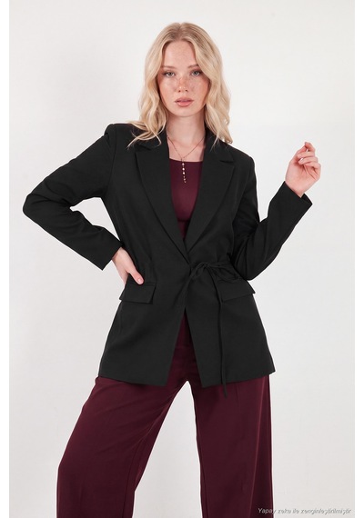 Lela Puantiye Astarlı Belden Bağlamalı Blazer Ceket Kadın Ceket 6524049 Siyah