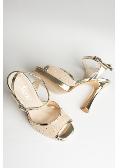 Fox Shoes U569921409 Altın File Detaylı Kalın Topuklu Abiye Ayakkabı Altın