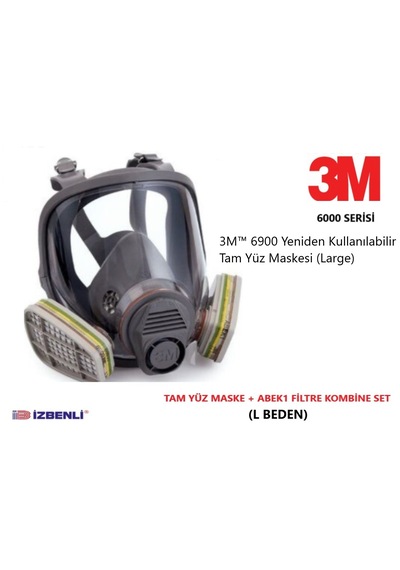 3m 6900 Tam Yüz Maskesi + Abek1 Filtre Tehlikeli Kimyasallar Amonyak Dahil Kombine Set L Beden