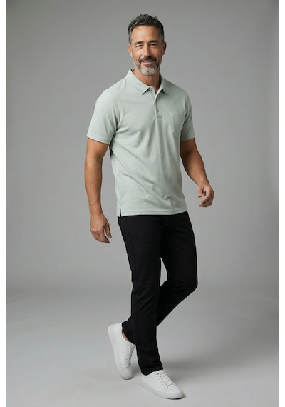 Erkek Yakalı Cepli Pike Lacoste Kumaş Su Yeşili Baba Tshirt Açık Yeşil
