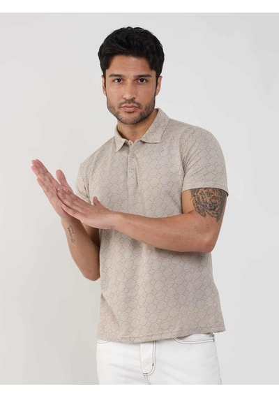 Dufy Bej Erkek Slim Fit Jakarlı Polo Yaka Tshirt - 105234-bej Bej