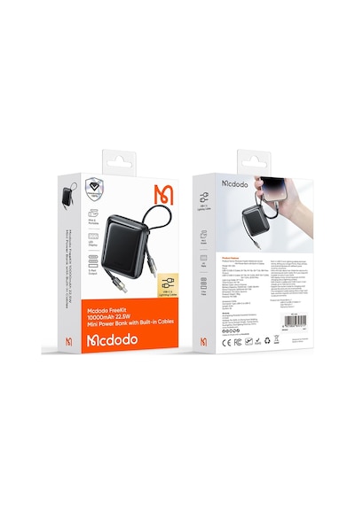 Mcdodo Mc-2550 10000mah 22.5w Dahili Kablolu Mini Powerbank Siyah