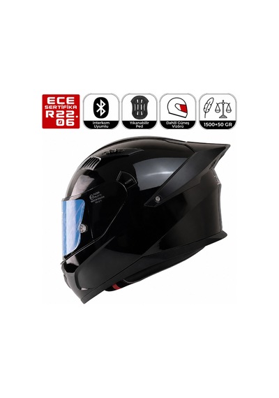 Fx211x Siyah Motosiklet Kaskı Spoiler Mod Güneş Vizörlü Full Face Kask