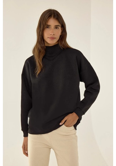Hiccup Rahat Kesim Yarım Yüksek Yaka Sweatshirt Siyah