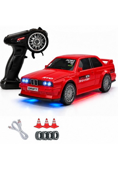 Uzaktan Kumandalı Mini Drift Bmw Evo30 Model Araba Dahili Şarjlı Işıklı 4x4 Taşıma Kumandalı Hız Hassasiyetli Ve Kademeli ,kuka Ve Drift Tekerleri Hediye 1:43 Ölçek Kırmızı