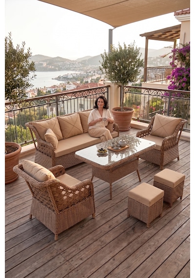 Frezya Serisi 1. Sınıf 3+1+1+2+2 Yastık Gri Rattan Gri Minder Bahçe Balkon Oturma Koltuk Takımı Cappucino Rattan Cappucino Minder Frezya Serisi 1. Sınıf 3+1+1+2+2 Yastık Gri Rattan Gri Minder Bahçe Balkon Oturma Koltuk Takımı Cappucino Rattan Cappucino Minder