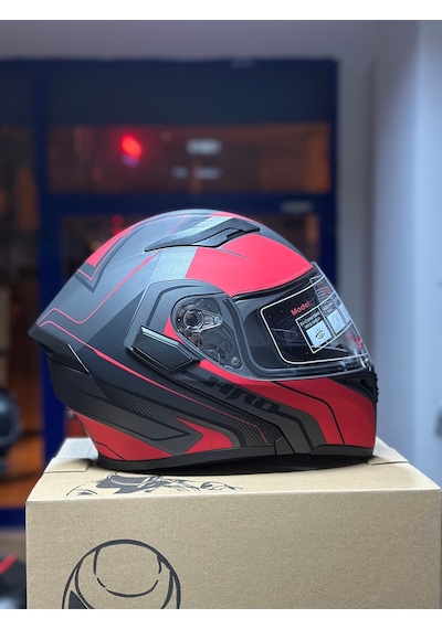 Çene Açılır Kask / Güneş Gözlüklü Motosiklet Kaskı Kırmızı