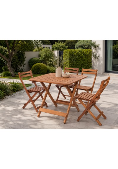 Modermo 4 Kişilik Katlanır Masa & Sandalye Seti - 80x80 Cm Grup K Ceviz