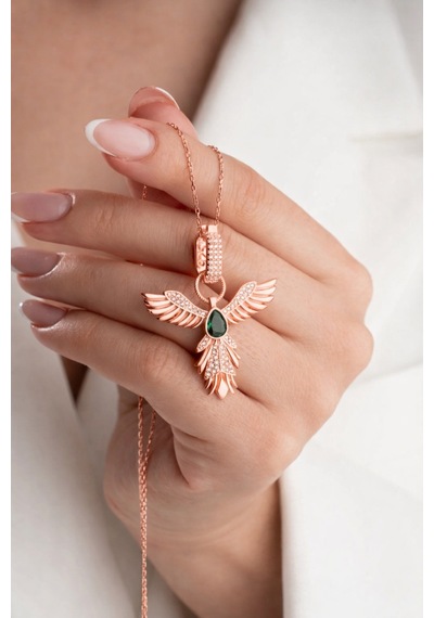 Çekirdekjewelry 925 Ayar Gümüş Rose Kaplama Zümrüdüanka Kolye Rose