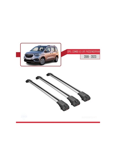 Opel Combo E Life Passengervan 2019-2023 Arası İle Uyumlu Ace-1 Ara Atkı Tavan Barı Gri 3 Adet Bar